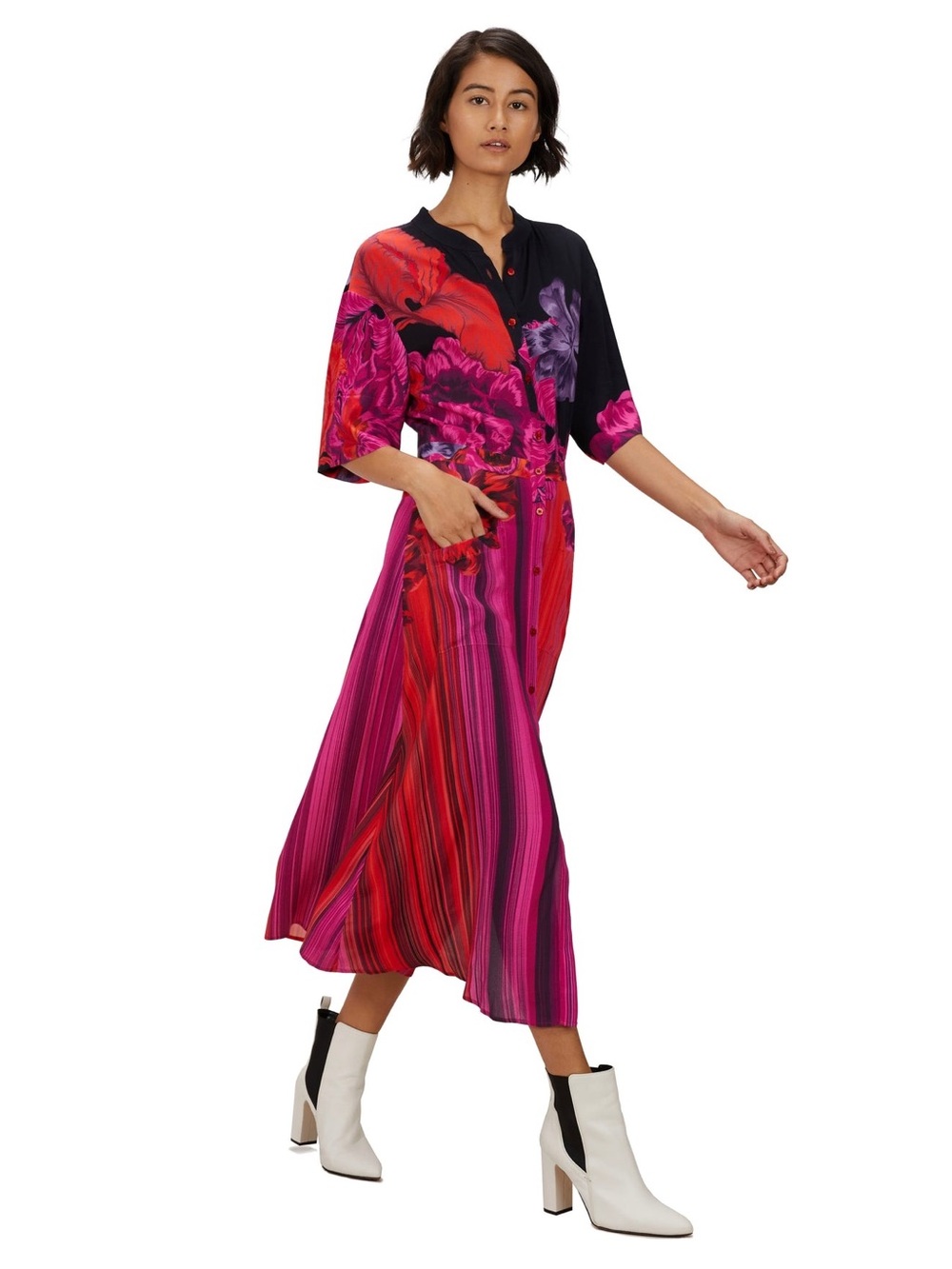 The Kit Cobie Shirt Dress Size 8 Maxi Striped Iris Art to Wear Abstract Floral